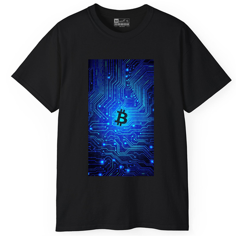 تی شرت آستین کوتاه یقه گرد مردانه پاد آفرین طرح بیت کوین ارز دیجیتال کریپتوکارنسی کد 844