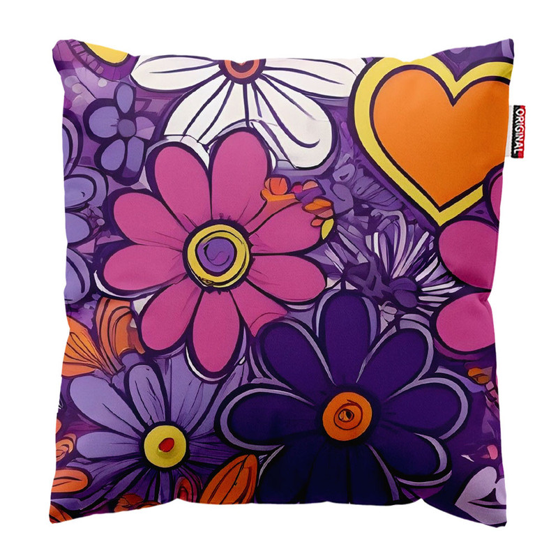 کوسن پاد آفرین طرح گل و قلب کد 2252 سایز 30*30 سانتی متر