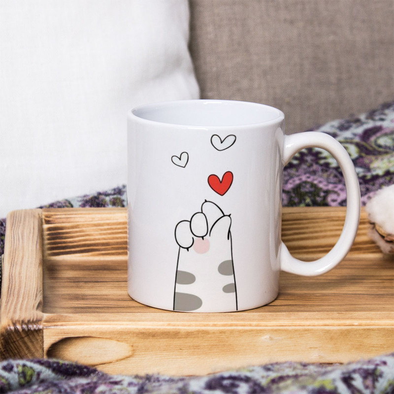 ماگ پادآفرین مدل گربه و قلب کد 2485