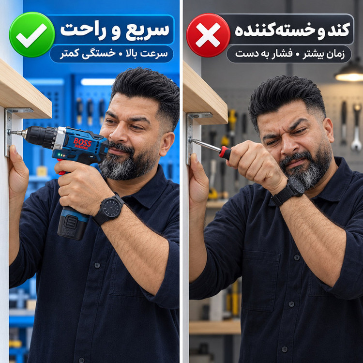 دریل پیچ گوشتی شارژی 10 میلی متری 18 ولت باس مدل 18V