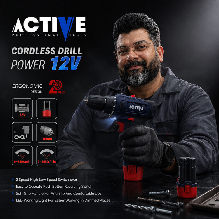 دریل پیچ گوشتی شارژی 10 میلی متری 12 ولت اکتیو تولز مدل AC-3232