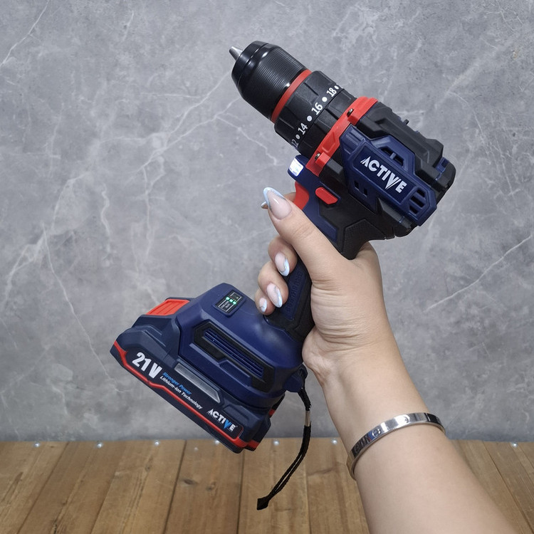 دریل چکشی شارژی صنعتی براشلس 10میلی متری 21 ولت تک باتری اکتیو مدل 7821 / 21V