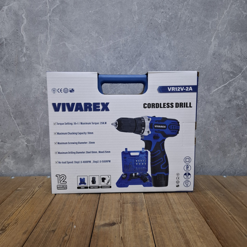 دریل پیچ گوشتی شارژی صنعتی 10 میلی متری 12 ولت ویوارکس مدل 12V کد 02 مجموعه 29 عددی