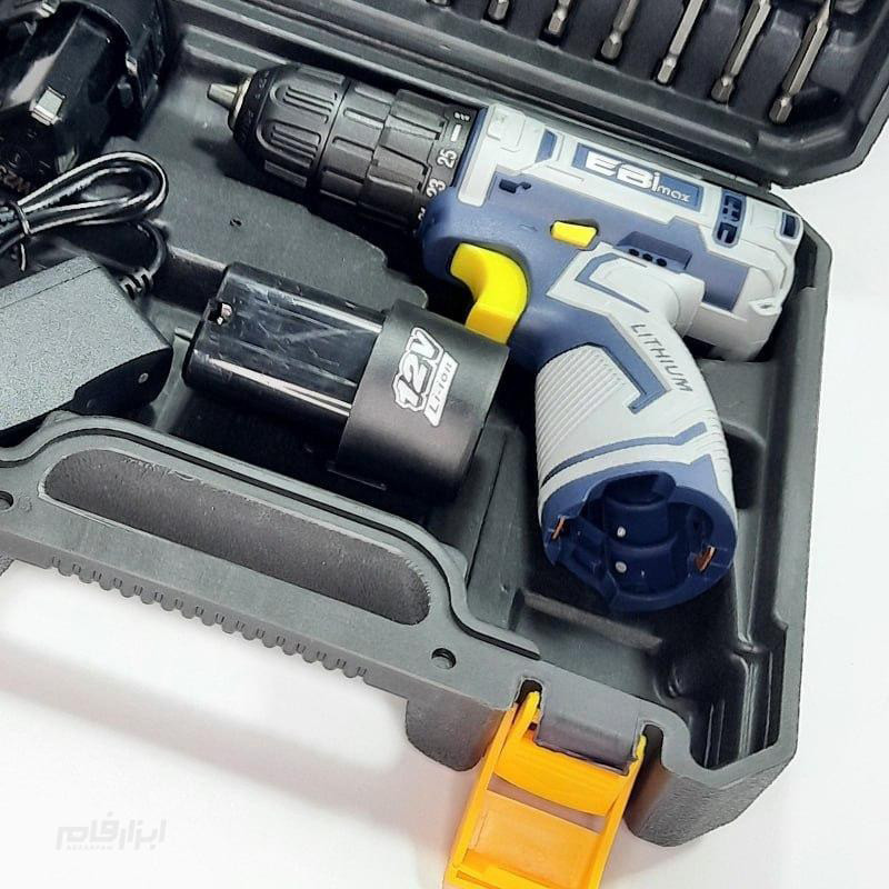 دریل پیچ گوشتی شارژی 10میلیمتری 12ولت ابی مکس مدل EM-12V مجموعه 24 عددی