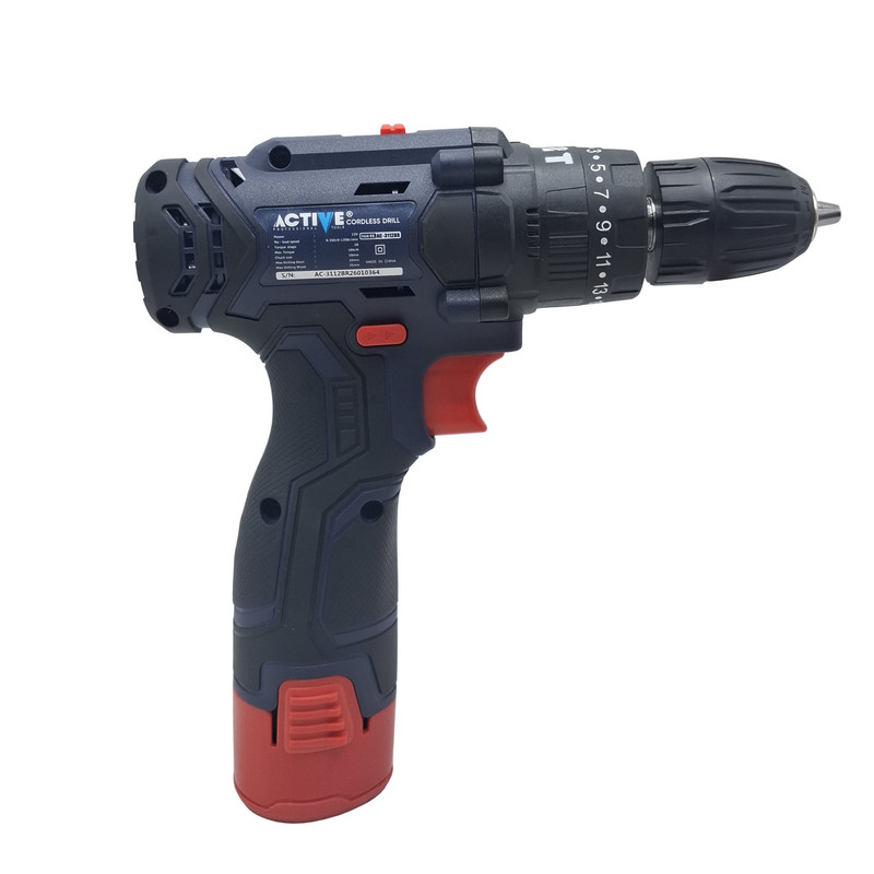 دریل چکشی شارژی 10 میلی متری 12 ولت اکتیو مدل AC_3112BR کد 30 مجموعه 29 عددی
