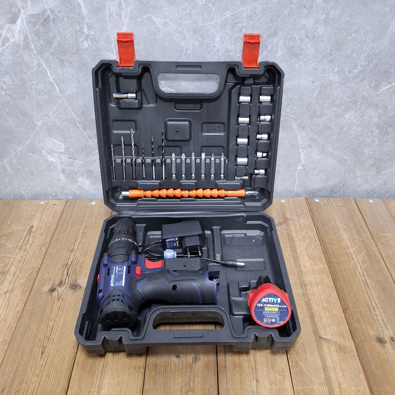 دریل چکشی شارژی صنعتی 10 میلی متری 12 ولت اکتیو مدل 10mm کد 33 مجموعه 28 عددی