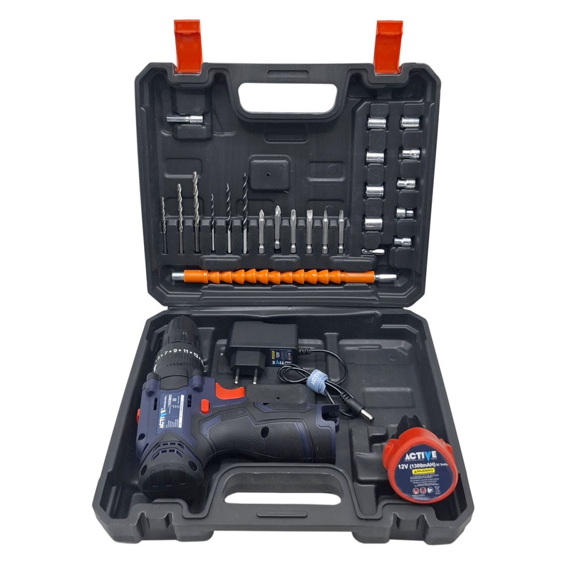 دریل چکشی شارژی صنعتی 10 میلی متری 12 ولت اکتیو مدل 10mm کد 33 مجموعه 28 عددی