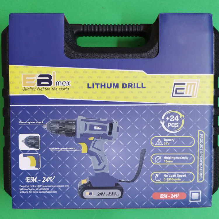 دریل شارژی پیچ گوشتی 10 میلیمتری 24 ولت ابی مکس مدل EM-24V مجموعه 24 عددی