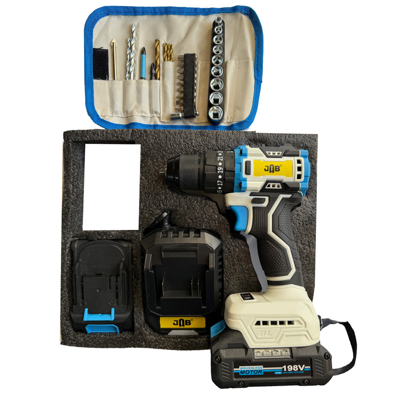 مجموعه 40 عددی دریل پیچ گوشتی شارژی چکشی 10 میلیمتری 198 ولت جاب مدل JB-198 POWER X