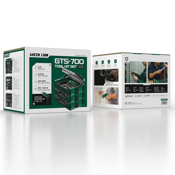 مجموعه 213 عددی دریل پیچگوشتی شارژی 6.5 میلیمتری 21 ولت گرین لاین مدل GTS700