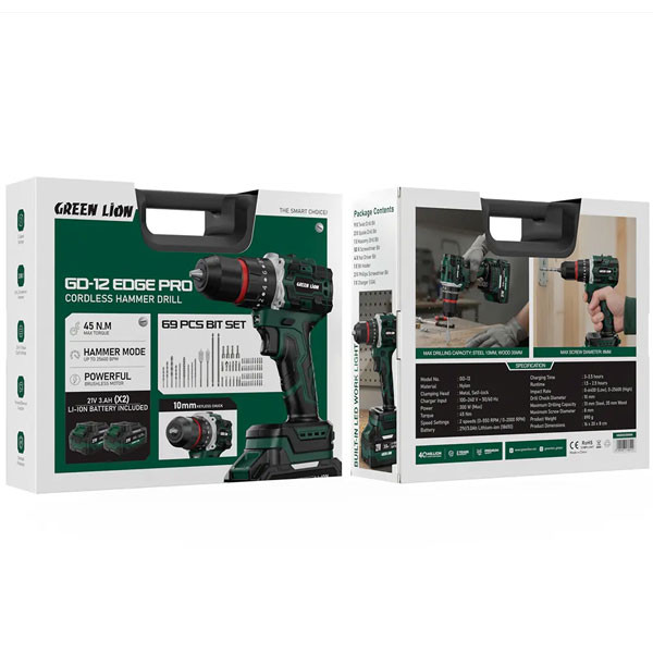 دریل چکشی شارژی ۱۰ میلیمتری ۲۱ ولت گرین لاین مدل GD-12