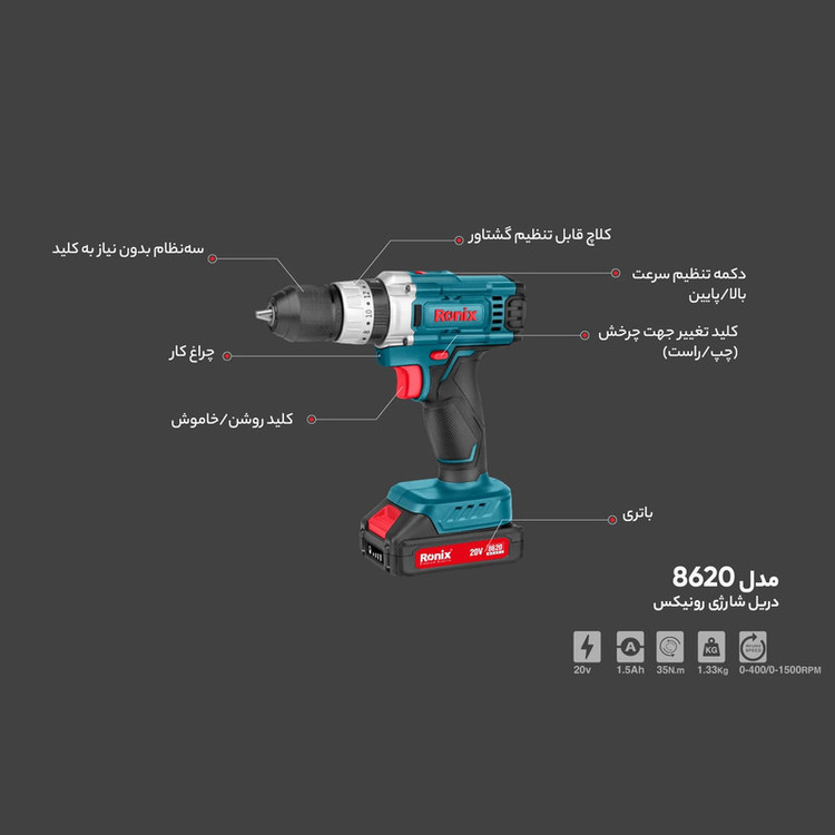 دریل پیچ گوشتی رونیکس مدل 8620