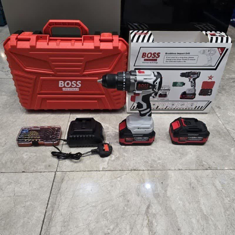 دریل چکشی شارژی باس مدل brushless مجموعه 5 عددی