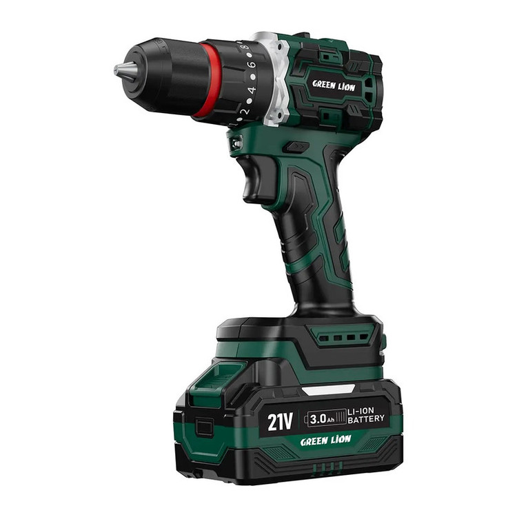 دریل چکشی شارژی گرین لاین مدل GD-12 Edge Pro با گشتاور 45 نیوتنمتر، سهنظام 10 میلیمتری، دو سرعته و 2 باتری 21 ولت 3.0 آمپرساعت