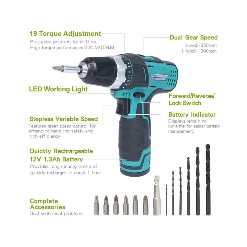 دریل پیچ گوشتی 10میلیمتری 28 وات پروسکیت مدل PT-1206F