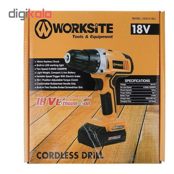 دریل پیچ گوشتی شارژی ورک سایت مدل CD314-18L