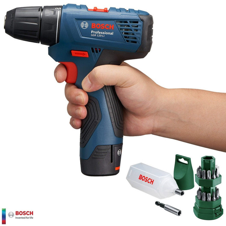 دریل پیچ گوشتی بوش مدل GSR-120LI+EXTRA به همراه مجموعه 25 عددی سری پیچ گوشتی