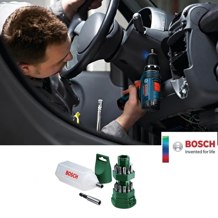 دریل پیچ گوشتی بوش مدل GSR-120LI+EXTRA به همراه مجموعه 25 عددی سری پیچ گوشتی