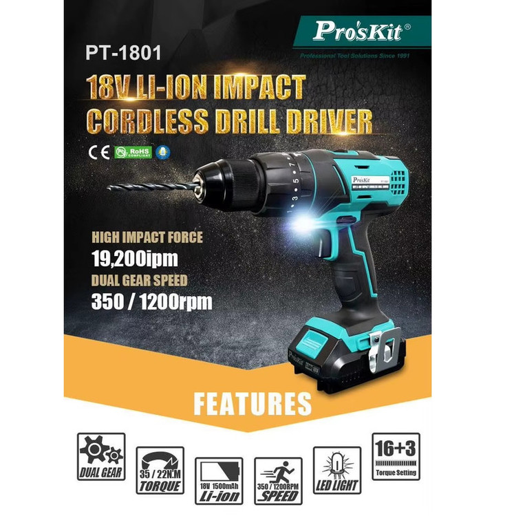دریل پیچ گوشتی سایز 10میلیمتری 36 وات پروسکیت مدل PT-1801G