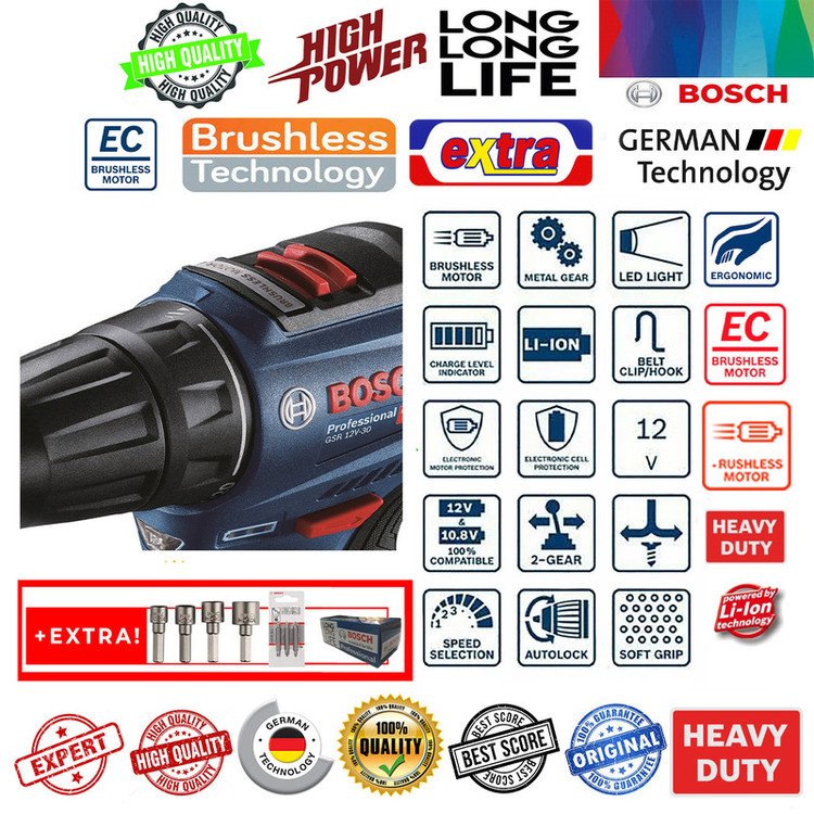 دریل پیچ گوشتی شارژی بوش مدل GSB 12 V 30 brushless 8