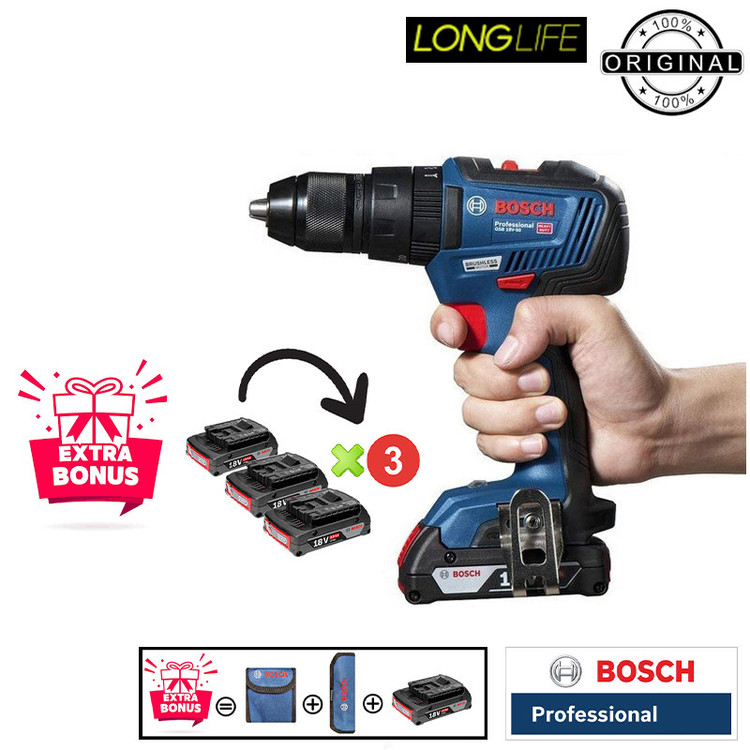 دریل پیچ گوشتی شارژی چکشی 13 میلیمتری 18 ولت بوش مدل هوشمند GSB 18V-50 Brushless + 3 Battery