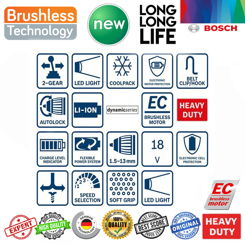 دریل پیچ گوشتی شارژی چکشی بوش مدل فوق حرفه ای GSB 18V-50 Brushless + 2 Extra
