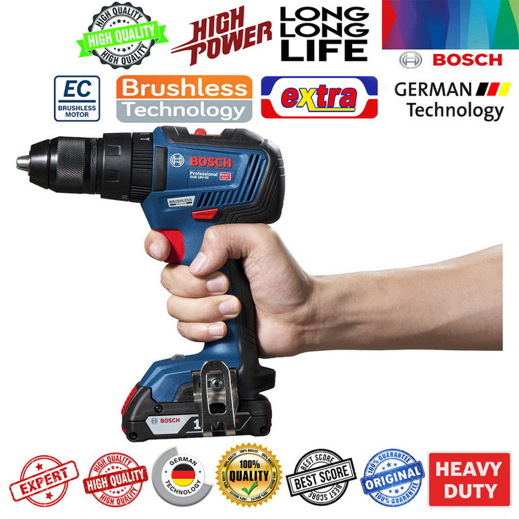 دریل شارژی چکشی بوش مدل فوق حرفه ای GSB 18V-50 Brushless + 1 Extra