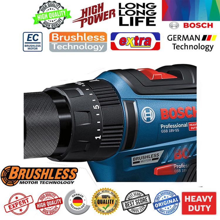 دریل شارژی چکشی بوش مدل حرفه ای بدون ذغال GSB 18 V-50 + 1 Extra