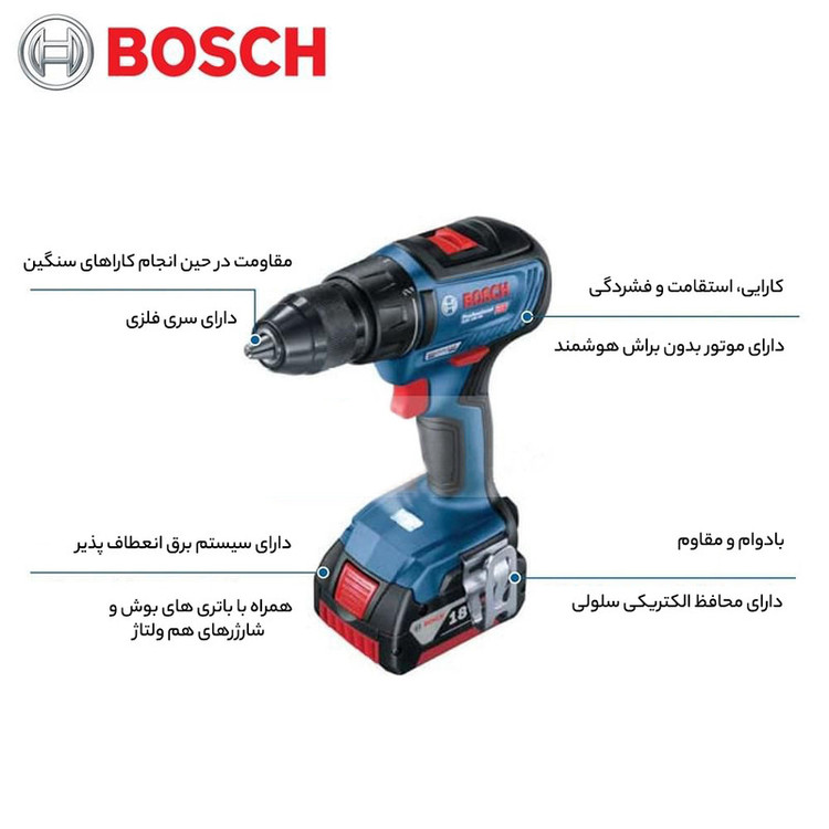 دریل چکشی شارژی بوش مدل GSB 18V 50 مجموعه 16 عددی