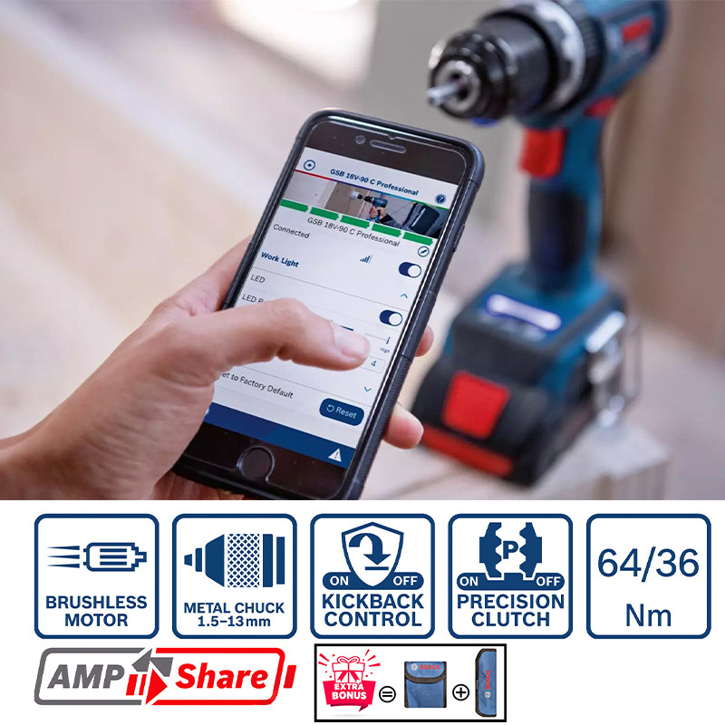 دریل پیچ گوشتی چکشی شارژی بوش مدل هوشمند GSB 18V-90C 5Ah