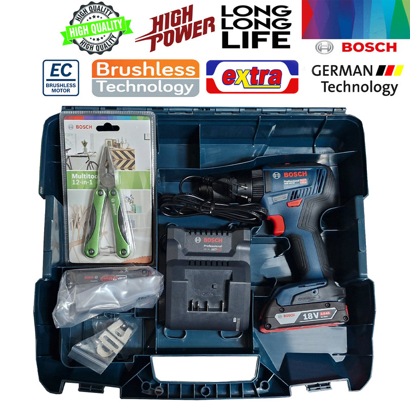 دریل پیچ گوشتی چکشی بوش مدل براشلس GSB 18V-50 +1Extra