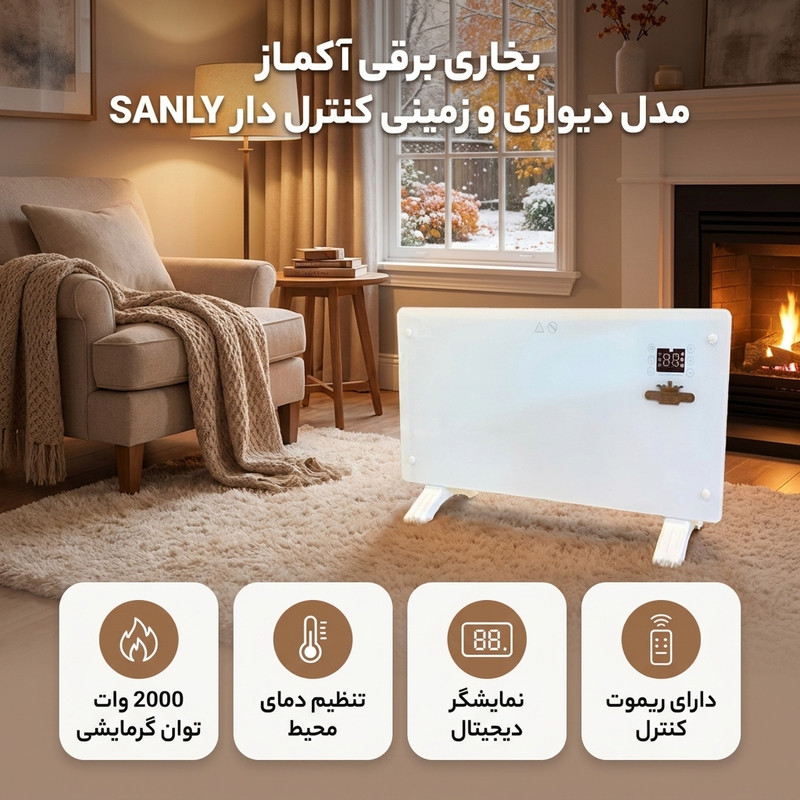 بخاری برقی آکماز مدل دیواری و زمینی کنترل دار SANLY