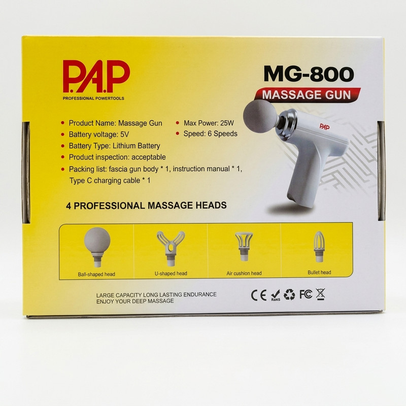 ماساژور برقی پی ای پی مدل MG-800 با موتور Brushless، توان 25 وات، باتری 2400 میلیآمپر ساعت، 4 سری ماساژ، دارای 6 حالت تنظیم سرعت و نشانگر شارژ باتری