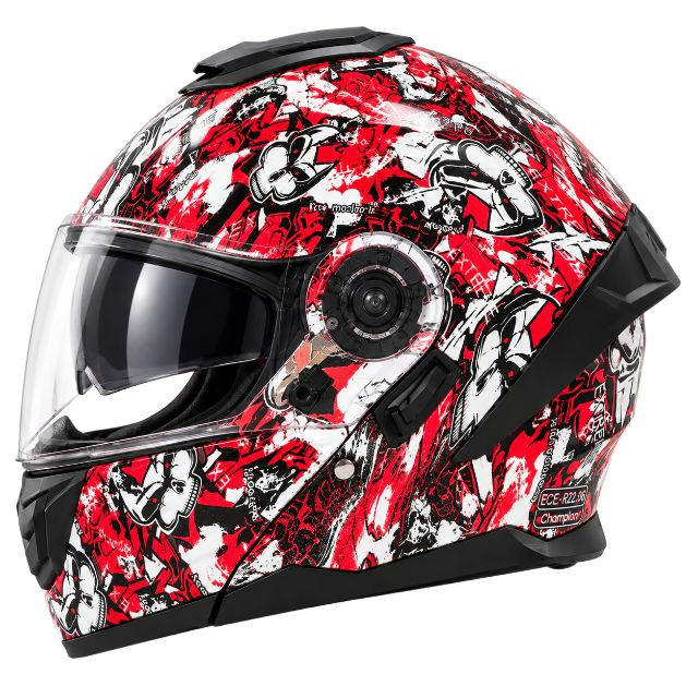 کلاه کاسکت فک متحرک عینک دار لائوس مدل Skull Fire X کد 2460