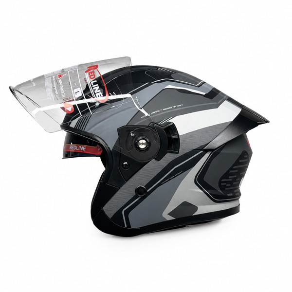 کلاه کاسکت سه چهارم بدون فک ردلاین مدل MATT BLACK / Grey Galaxy 966