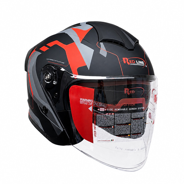 کلاه کاسکت سهچهارم بدون فک ردلاین مدل MATT BLACK / RED 966 با بدنه ABS، دریچه ورود هوا