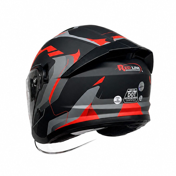 کلاه کاسکت سهچهارم بدون فک ردلاین مدل MATT BLACK / RED 966 با بدنه ABS، دریچه ورود هوا