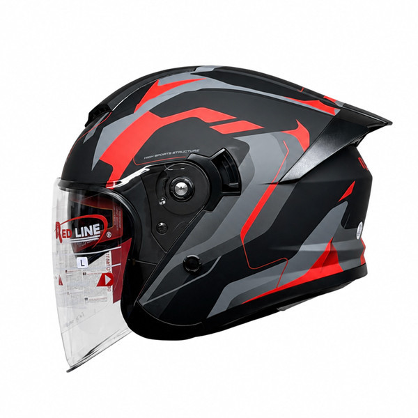 کلاه کاسکت سهچهارم بدون فک ردلاین مدل MATT BLACK / RED 966 با بدنه ABS، دریچه ورود هوا