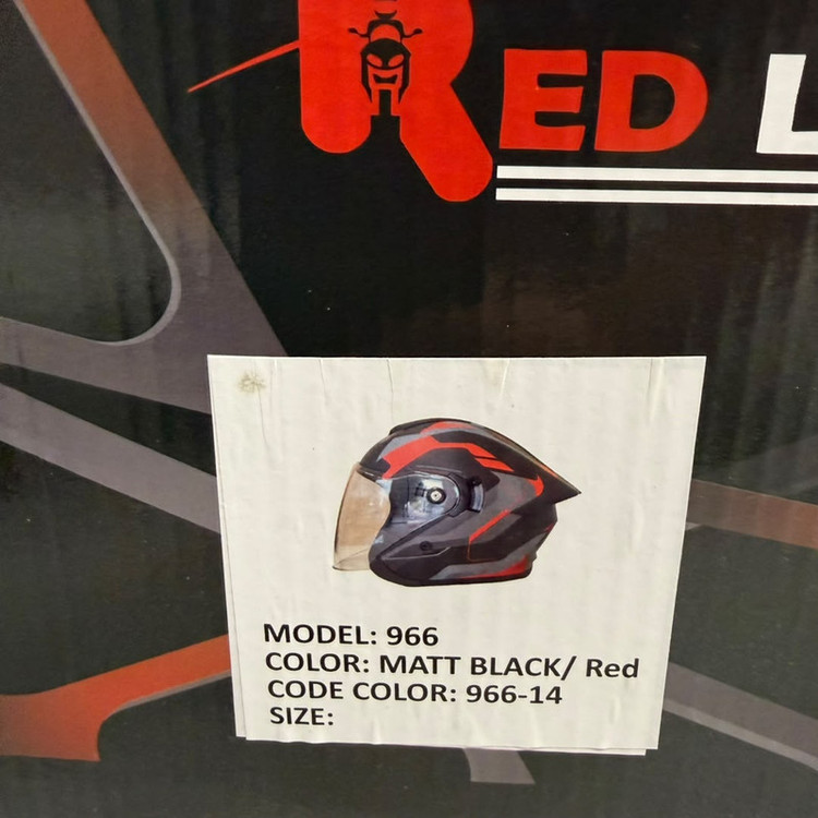 کلاه کاسکت سهچهارم بدون فک ردلاین مدل MATT BLACK / RED 966 با بدنه ABS، دریچه ورود هوا