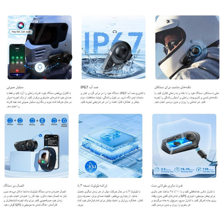 هدست کلاه کاسکت ویکلیر مدل L1 با بلوتوث 5.3 اتصال همزمان به 2 دستگاه ضدآب IP67