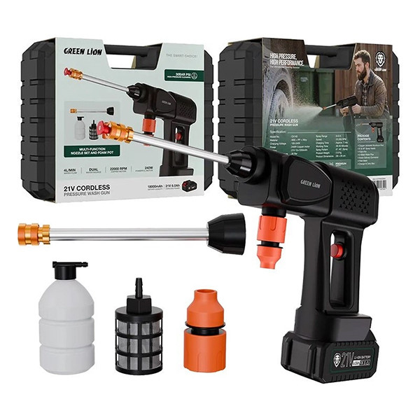 کارواش شارژی 30 بار 240 وات با موتور مسی گرین لاین مدل CX140 با حداکثر دبی آب 4 لیتر بر دقیقه