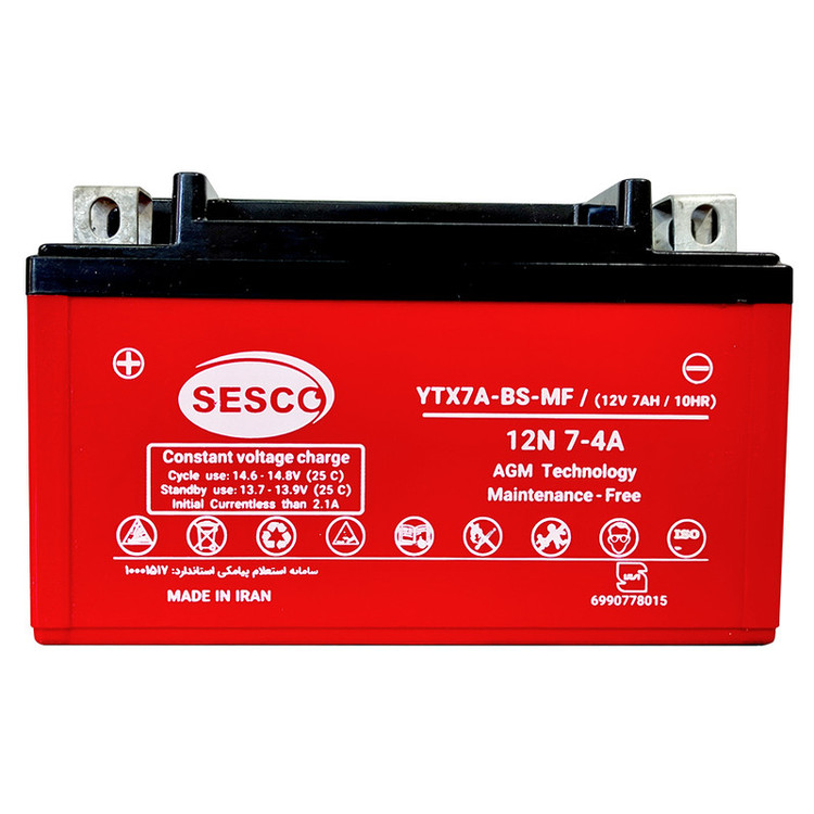 باتری موتورسیکلت سسکو مدل YTX7A-BS-MF/ (12V 7AH / 10HR)