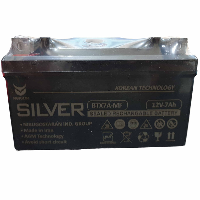 باتری موتورسیکلت 12 ولت 7 آمپر خشک اتمی سیلور مدل BTX-7A-MF(12V-7ah)