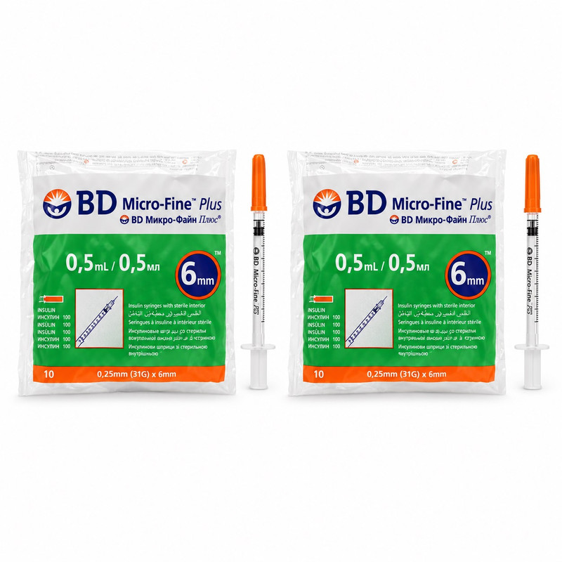 سرنگ انسولین بی دی مدل Micro-Fine Plus ظرفیت 0.5 میلی‌لیتر بسته 20 عددی