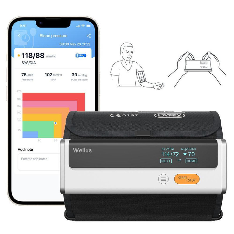 فشارسنج بازویی دیجیتال ولو مدل Armfit Plus با قابلیت اندازهگیری فشار خون، ضربان قلب و نوار قلب، اتصال بلوتوث و اپلیکیشن، تشخیص آریتمی، حافظه 60-31 رکورد و نمایشگر LCD