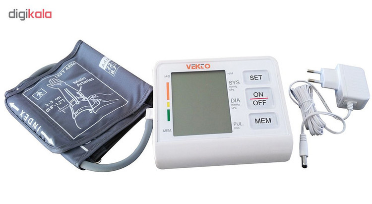 فشارسنج بازویی سخنگو وکتو مدل PG-800B15S با قابلیت ذخیره 90 حافظه، اعلام نتیجه به زبان فارسی، نمایش میانگین نتایج، کاف فنری 22 تا 32 سانتیمتر، اندازهگیری فشار و ضربان قلب، منبع تغذیه برق و باتری و همراه تبسنج دیجیتال VT900