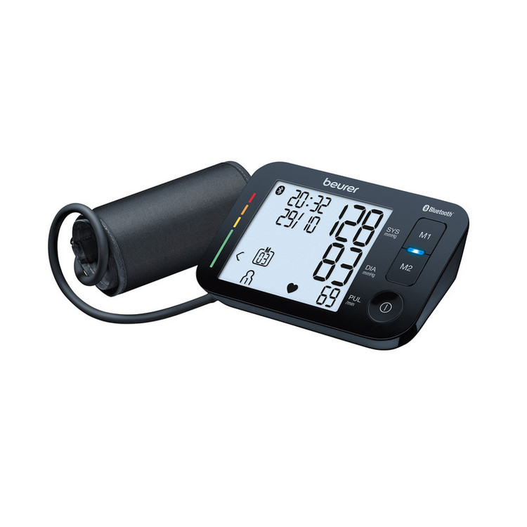 فشارسنج بازویی بیورر مدل BM 54 با نمایش دیجیتال فشار خون و ضربان قلب، محدوده اندازهگیری فشار 0 تا 250 میلیمتر جیوه، قابلیت نمایش تاریخ و زمان، هشدار خطای محاسباتی و سایز بازوی 22 تا 44 سانتیمتر