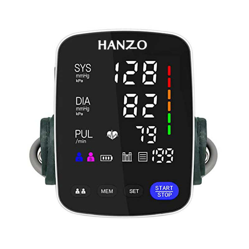 فشارسنج بازویی هانزو مدل U82 با کاف 22 تا 42 سانتیمتر، نمایشگر LED چندرنگ، حافظه 199 رکورد برای 2 کاربر، هشدار آریتمی، نمایش تاریخ و میانگین نتایج، منبع انرژی برق و باتری، کیف ضد ضربه