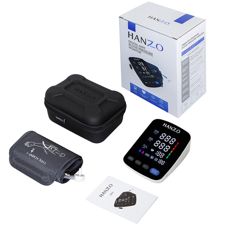 فشارسنج بازویی هانزو مدل U82 با کاف 22 تا 42 سانتیمتر، نمایشگر LED چندرنگ، حافظه 199 رکورد برای 2 کاربر، هشدار آریتمی، نمایش تاریخ و میانگین نتایج، منبع انرژی برق و باتری، کیف ضد ضربه