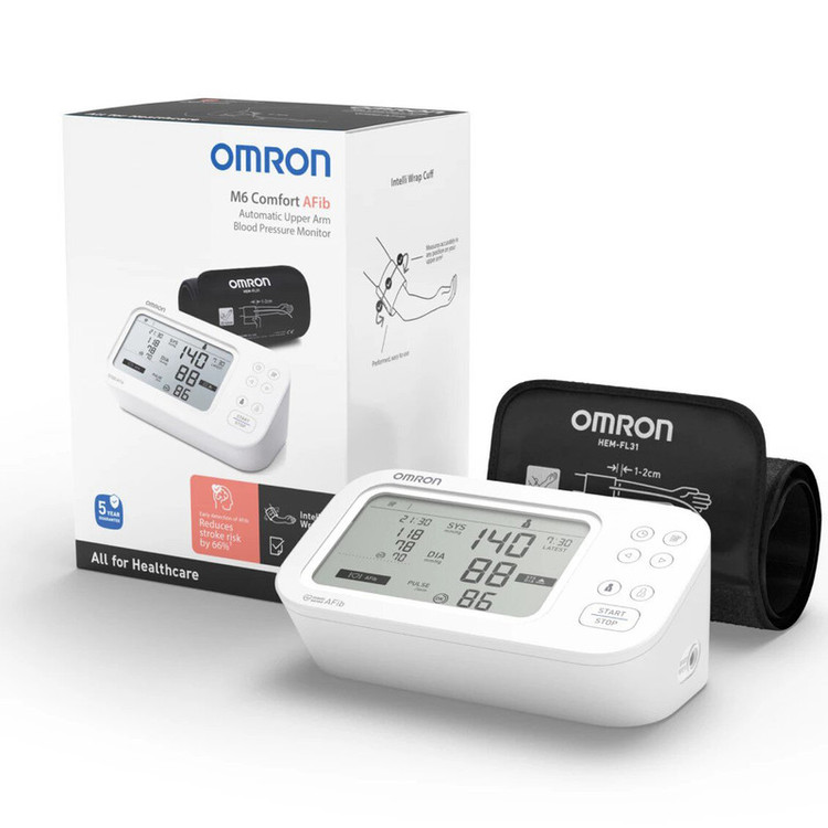 فشارسنج دیجیتال بازویی امرن مدل M6 Comfort AFib با کاف هوشمند Intelli Wrap 360 درجه، تشخیص آریتمی و فیبریلاسیون دهلیزی، حافظه دوکاربره با ظرفیت ذخیره 100 رکورد برای هر کاربر، نمایشگر LCD بزرگ و فناوری Intellisense برای تنظیم خودکار فشار باد